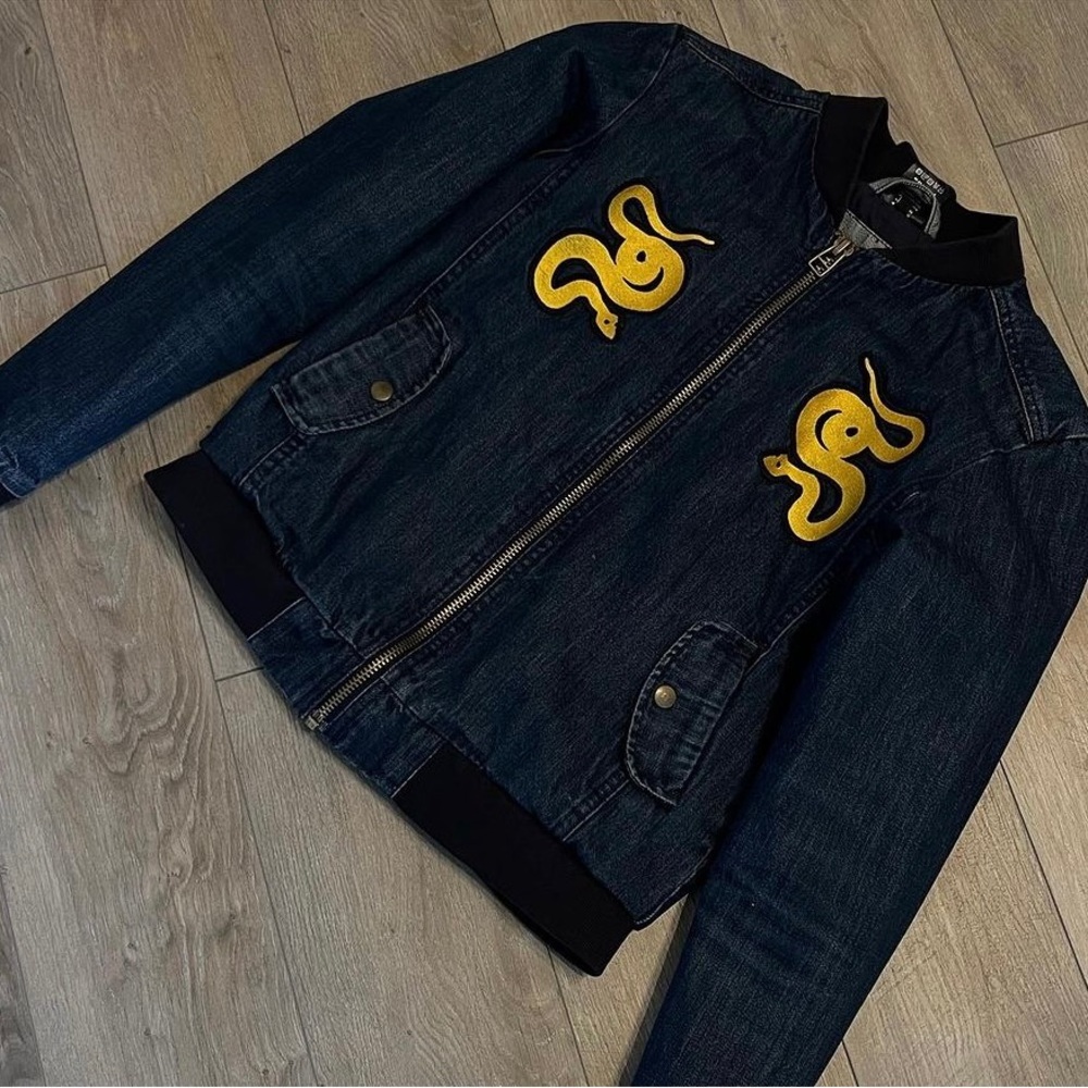 Hallow Collective Jean Jacket with snake embroidery
